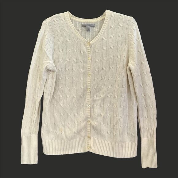 Old Navy Y2K Cable Knit Cardigan Sweater Size L Beige Preppy Old Money Normcore - Picture 1 of 10